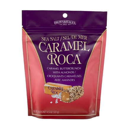 Brown & Haley Sea Salt CARAMEL ROCA Stand-up Pouch, Individually Wrapped Caramel Buttercrunch Toffee, 4.5 Ounces (Pack of 1)