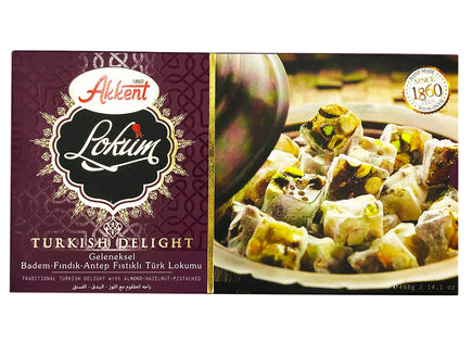 Akkent Lokum Traditional Turkish Delight with Almond, Hazelnut & Pistachio