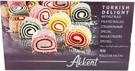 Akkent Lokum Turkish Delight Traditional with Fruits Flavors Rolls